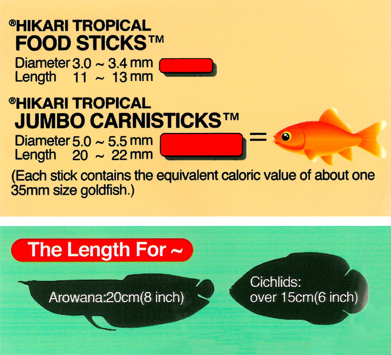TropicalJumboCarniSticks-caloric-value-chart-Scan Hikari Jumbo Carnisticks